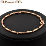Rose Plated Link Chain Bracelet Classic 2mm Frosted Gift C53