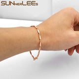 Rose Plated Link Chain Bracelet Classic 2mm Frosted Gift C53