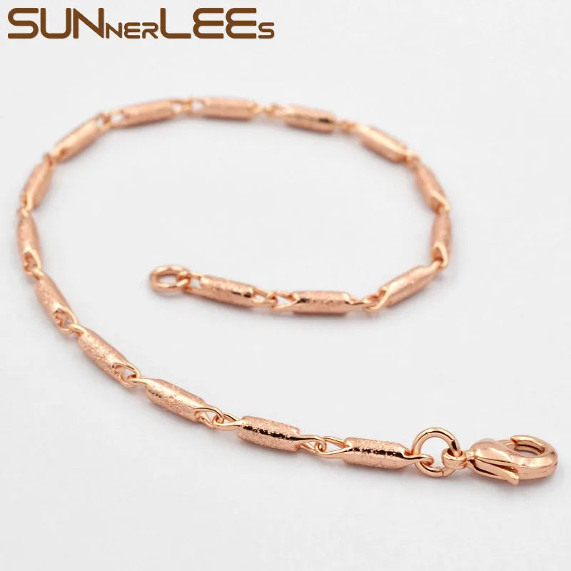 Rose Plated Link Chain Bracelet Classic 2mm Frosted Gift C53