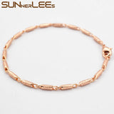 Rose Plated Link Chain Bracelet Classic 2mm Frosted Gift C53