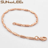 Rose Plated Link Chain Bracelet Classic 2mm Frosted Gift C53