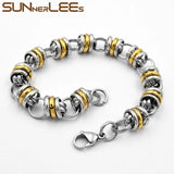 Stainless Steel 10mm Circle Link Chain Bracelet Silver Plated