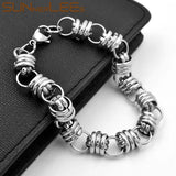 Stainless Steel 10mm Circle Link Chain Bracelet Silver Plated