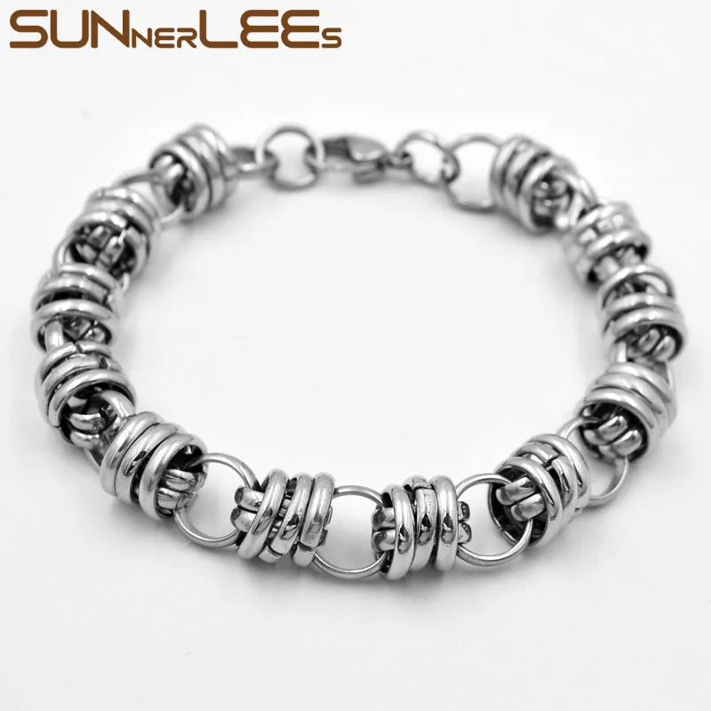 Stainless Steel 10mm Circle Link Chain Bracelet Silver Plated