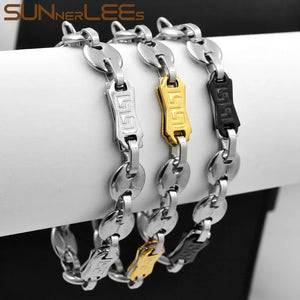 10mm Stainless Steel Geometric Coffee Beans Link Chain Bracelet