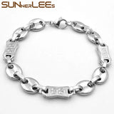 10mm Stainless Steel Geometric Coffee Beans Link Chain Bracelet