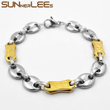 10mm Stainless Steel Geometric Coffee Beans Link Chain Bracelet
