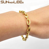 Stainless Steel Bracelet Geometric Link Chain High Polished Men Women Gift