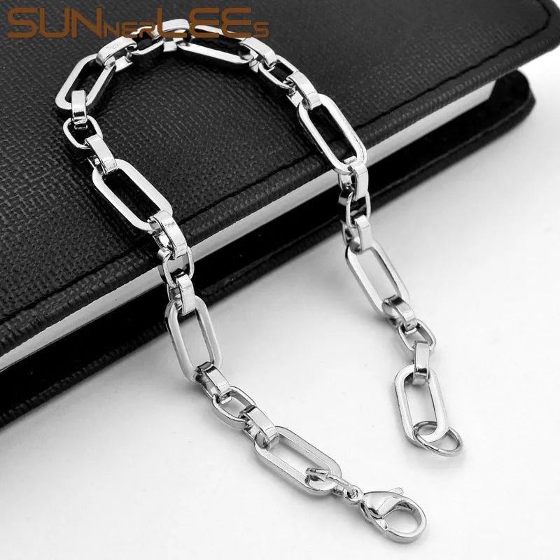 Geometric Link Chain Bracelet 6.5mm Silver Plated SC182