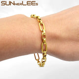 Geometric Link Chain Bracelet 6.5mm Silver Plated SC182
