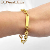 Stainless Steel Bracelet 7mm Geometric Link Chain Silver Plated