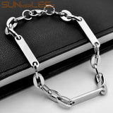 Stainless Steel Bracelet 7mm Geometric Link Chain Silver Plated