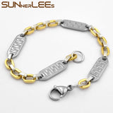 Silver Plated 7mm Geometric Link Chain Stainless Steel Bracelet Gift