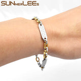 Silver Plated 7mm Geometric Link Chain Stainless Steel Bracelet Gift