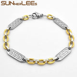 Silver Plated 7mm Geometric Link Chain Stainless Steel Bracelet Gift