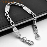 Silver Plated 7mm Geometric Link Chain Stainless Steel Bracelet Gift