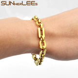 Stainless Steel Bracelet 8mm Geometric Link Chain Silver Plated SC176