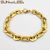 Stainless Steel Bracelet 8mm Geometric Link Chain Silver Plated SC176