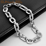 Stainless Steel Bracelet 8mm Geometric Link Chain Silver Plated SC176