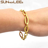 Stainless Steel Bracelet 8mm Geometric Link Chain Silver Plated Men Women Gift