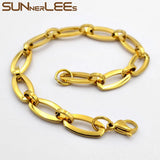 Stainless Steel Bracelet 8mm Geometric Link Chain Silver Plated Men Women Gift