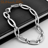 Stainless Steel Bracelet 8mm Geometric Link Chain Silver Plated Men Women Gift