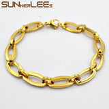 Stainless Steel Bracelet 8mm Geometric Link Chain Silver Plated Men Women Gift