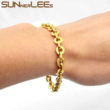 Geometric Link Stainless Steel Bracelet 8mm Silver Plated