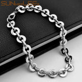 Geometric Link Stainless Steel Bracelet 8mm Silver Plated