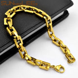 Stainless Steel Bracelet 8mm Geometric Link Chain Silver Men Women Jewelry