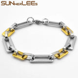 Stainless Steel Bracelet Geometric Link Chain Smooth Silver Plated SC207