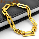 Stainless Steel Bracelet Geometric Link Chain Smooth Silver Plated SC207