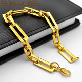 Stainless Steel Bracelet Geometric Link Chain Smooth Silver Plated SC207