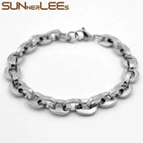 Stainless Steel Bracelet 8mm Geometric Link Chain Silver Plated SC208