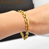 Stainless Steel Bracelet 8mm Geometric Link Chain Silver Plated SC208