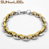 Stainless Steel Bracelet 8mm Geometric Link Chain Silver Plated SC208