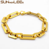 Stainless Steel Bracelet Geometric Link Chain Smooth Silver Plated SC207