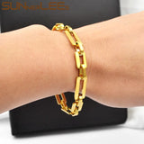 Stainless Steel Bracelet Geometric Link Chain Smooth Silver Plated SC207