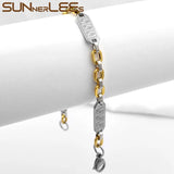Stainless Steel Bracelet High Polish 7mm Geometric Link Chain Silver Plated