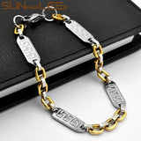 Stainless Steel Bracelet High Polish 7mm Geometric Link Chain Silver Plated