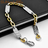 Stainless Steel Bracelet High Polish 7mm Geometric Link Chain Silver Plated