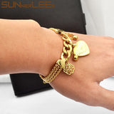 Stainless Steel Bracelet Heart Beads Flower Charm Link Chain SCB32