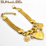 Stainless Steel Bracelet Heart Beads Flower Charm Link Chain SCB32