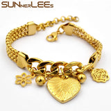 Stainless Steel Bracelet Heart Beads Flower Charm Link Chain SCB32
