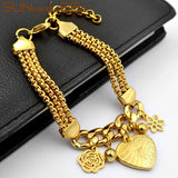 Stainless Steel Bracelet Heart Beads Flower Charm Link Chain SCB32