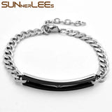 Couple ID Bracelet Stainless Steel Rose Charm Chain Gift