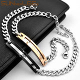 Couple ID Bracelet Stainless Steel Rose Charm Chain Gift