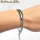Couple ID Bracelet Stainless Steel Rose Charm Chain Gift