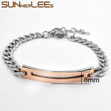 Couple ID Bracelet Stainless Steel Rose Charm Chain Gift