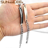 Couple ID Bracelet Stainless Steel Rose Charm Chain Gift